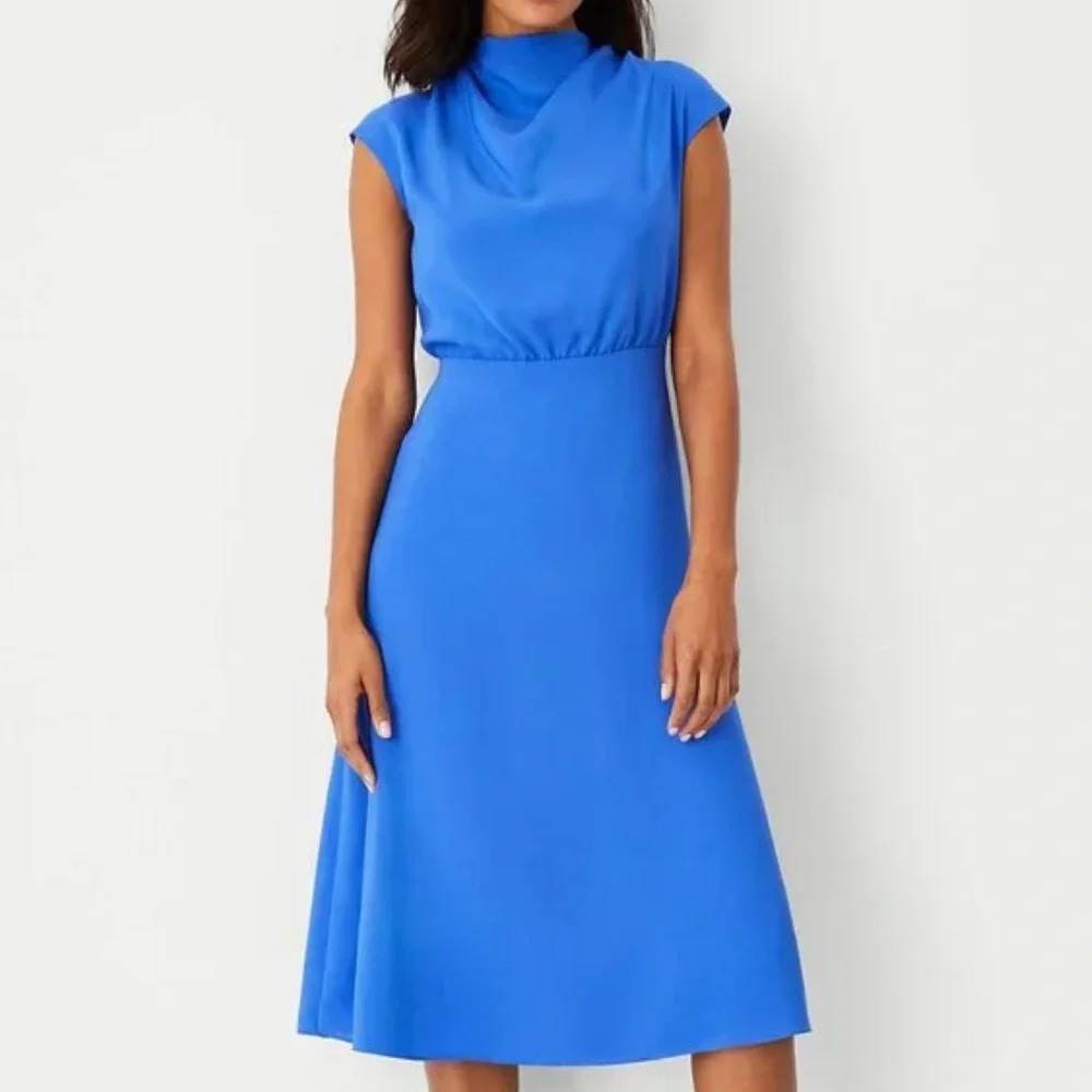 Ann Taylor Mock Neck Midi Flare Dress size 8
